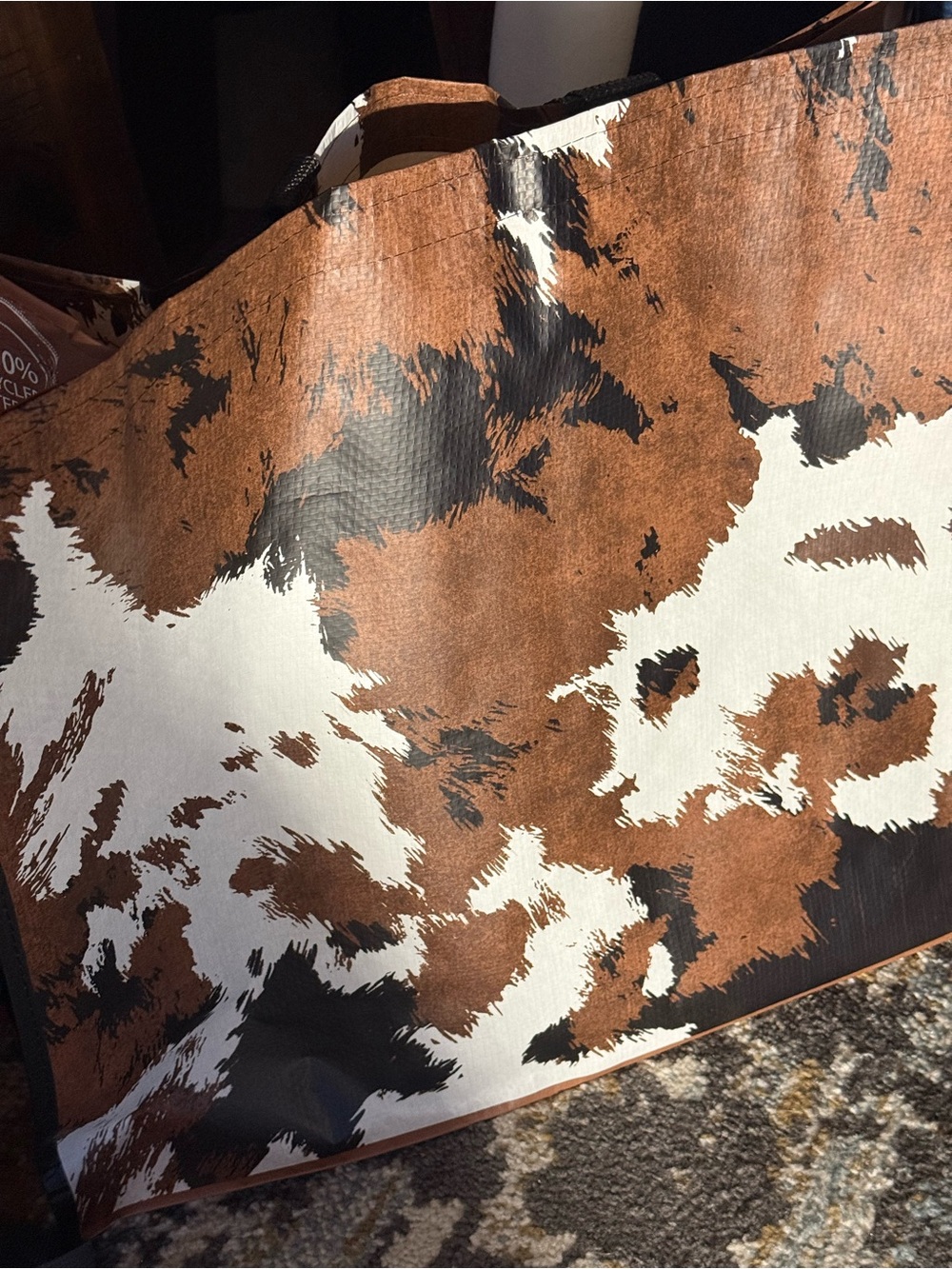 Cowhide-Print Storage Tote Bag in Brown, White & Black